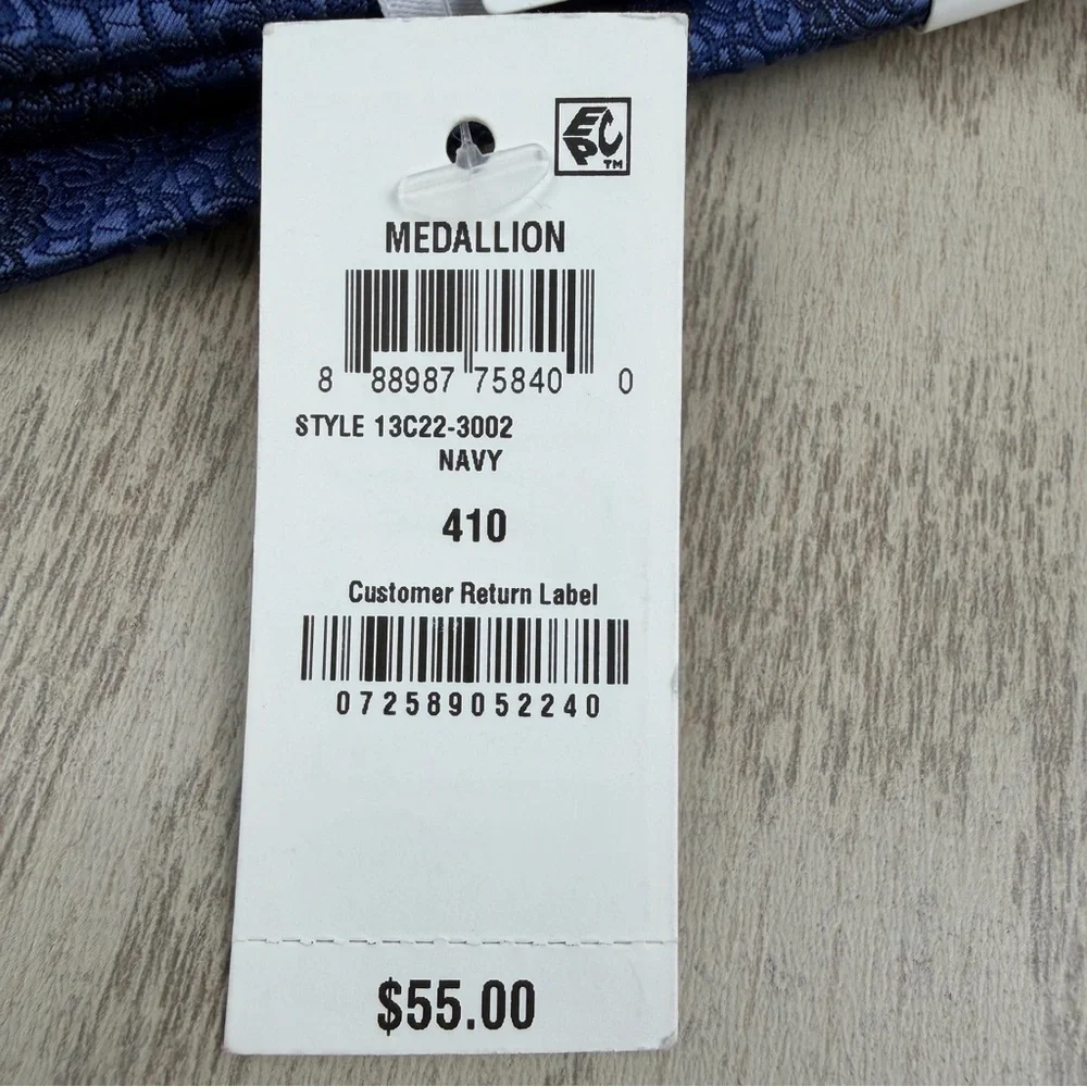 724 Bar III Men's Tie Medallion 410 Navy Blue $55 Polyester Skinny Slim